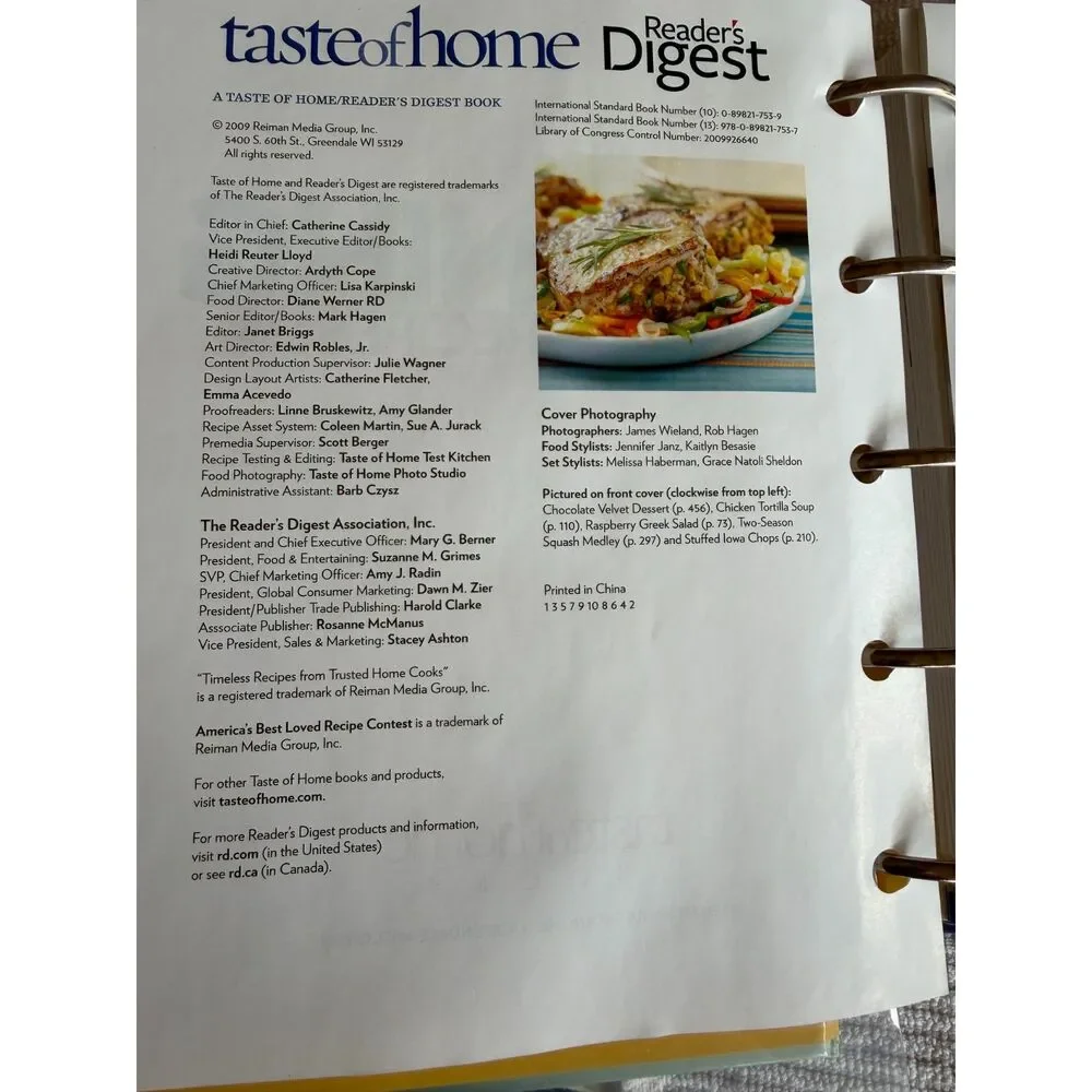 Taste of Home Cookbook Winning Recipes 2009 5 Ring Binder
